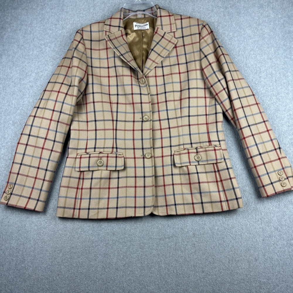 Vintage Pendleton Blazer Womens 42R Windowpane Wool Corporate Office 3 Button‎